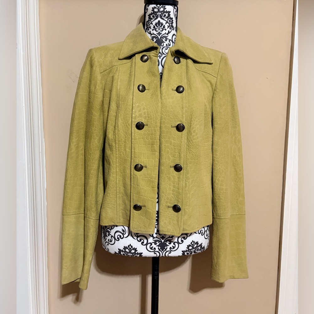 Juliana Collezione Textured Suede Olive Green Open Front Jacket size Medium